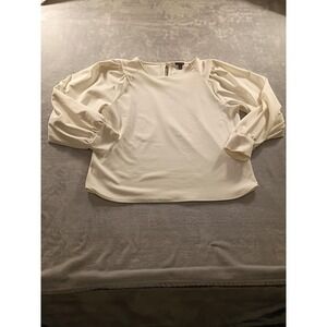 Ann Taylor Blouse Womens XL White Pleated Balloon Sleeve Keyhole Top Pullover